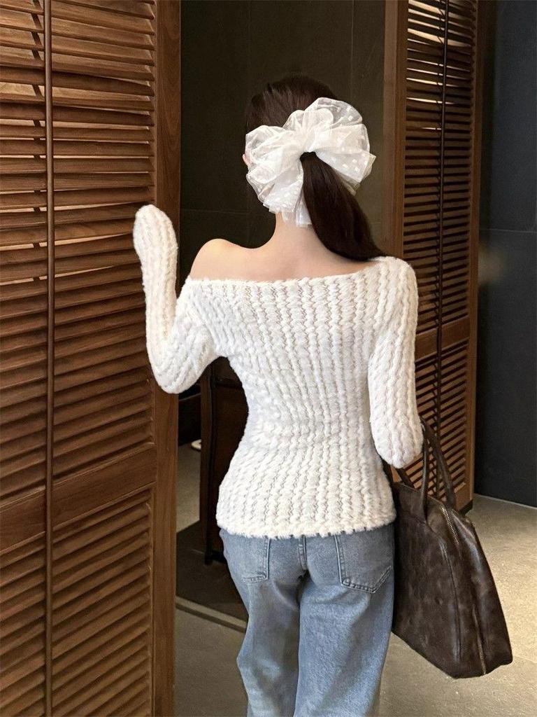 Bowknot Cold Shoulder Knit Top - Women's Slimming Autumn Chic with Long Sleeves