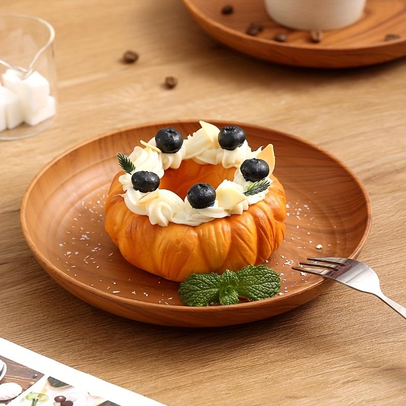 Cross Border Wood Grain Round Plate Dish Plate for Home Fruit Dessert Coffee Cake Plastic Tray