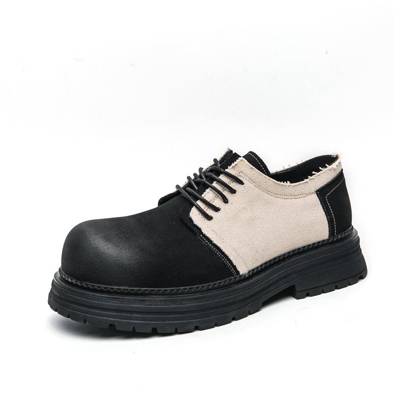 Foreign trade leather shoes men's new low-top thick-soled lace-up casual shoes color matching thick heel big head single shoes 2025