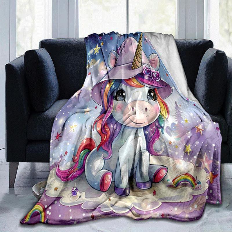 1pc Unicorn Printing Lightweight Flannel Blanket, Comfortable and Warm Blanket, for Camping Sofa Bed and Couch Office, Suitable for Gift Blan