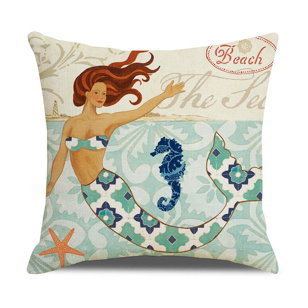 Retro Mediterranean Ocean Digital Print Linen Pillow Reading Cushion Home Furnishings