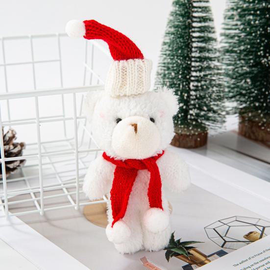 Plyšový medvídek Vánoční dekorace Malý plyšový medvídek s pletenou čepicí a šálou Roztomilá zvířátka Stolní ozdoba pro vánoční párty výslužky