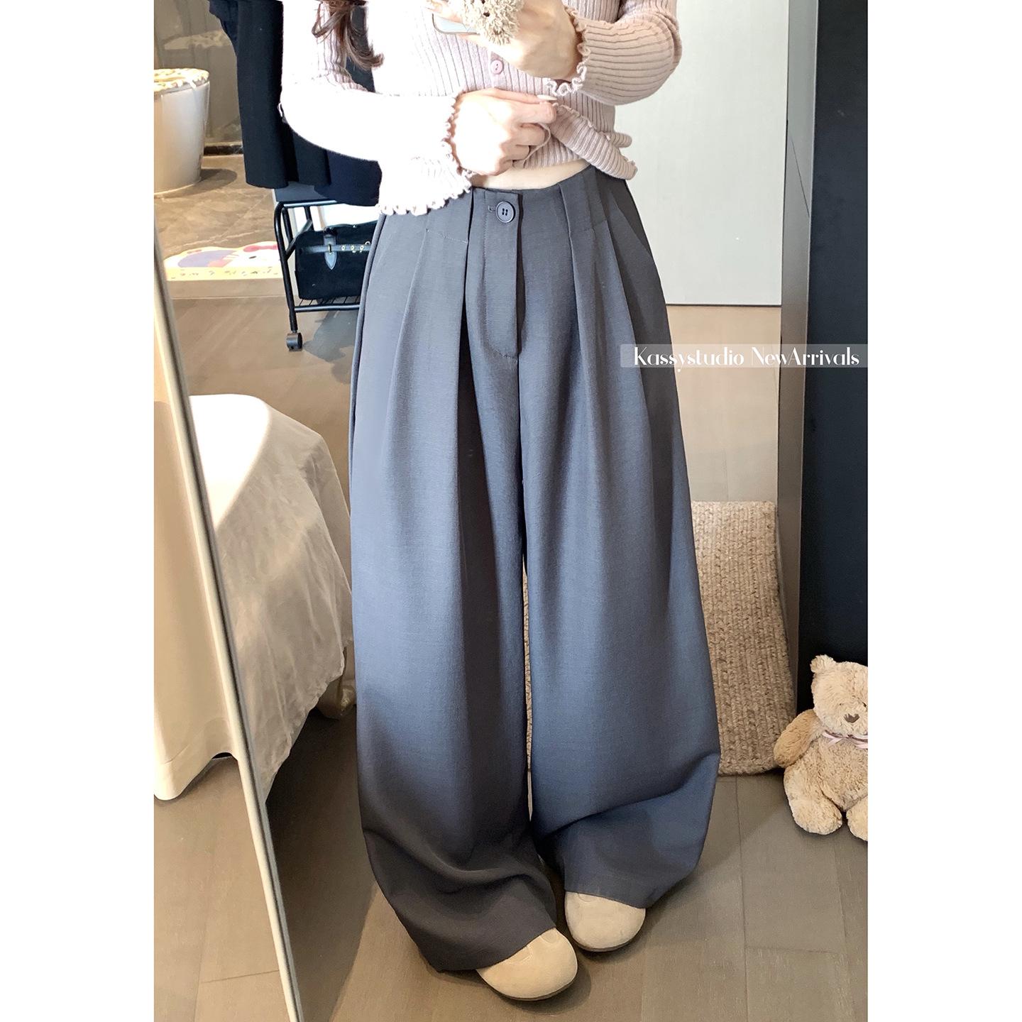 

Korean Style 2026 Spring Wide-Leg Women s Loose Drape Floor-Length Pants Large сірий колір