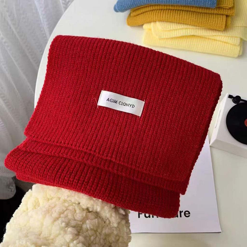 New Solid Color Haze Blue Scarf Korean Version Versatile White Woolen Scarf Winter Couple Men and Women Students