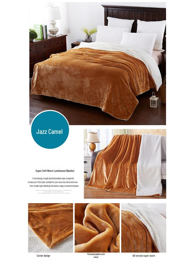 Double-Layer Thickened Flannel and Lamb Fleece Blanket with Solid Color and Custom Logo