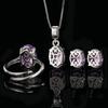Jewelry Set Oval Ring Earring Necklace Women Light Luxury Ice Flower Cut Super Sparkling High Carbon