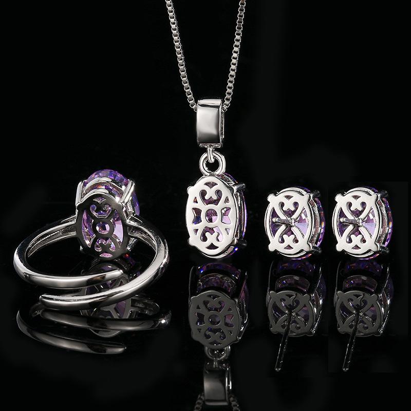 Jewelry Set Oval Ring Earring Necklace Women Light Luxury Ice Flower Cut Super Sparkling High Carbon