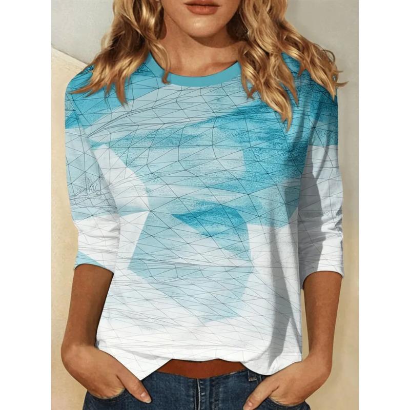 Summer Women's 3D Printed Crew Neck Long Sleeve T-Shirt Fashion Versatile Trend Breathable Casual