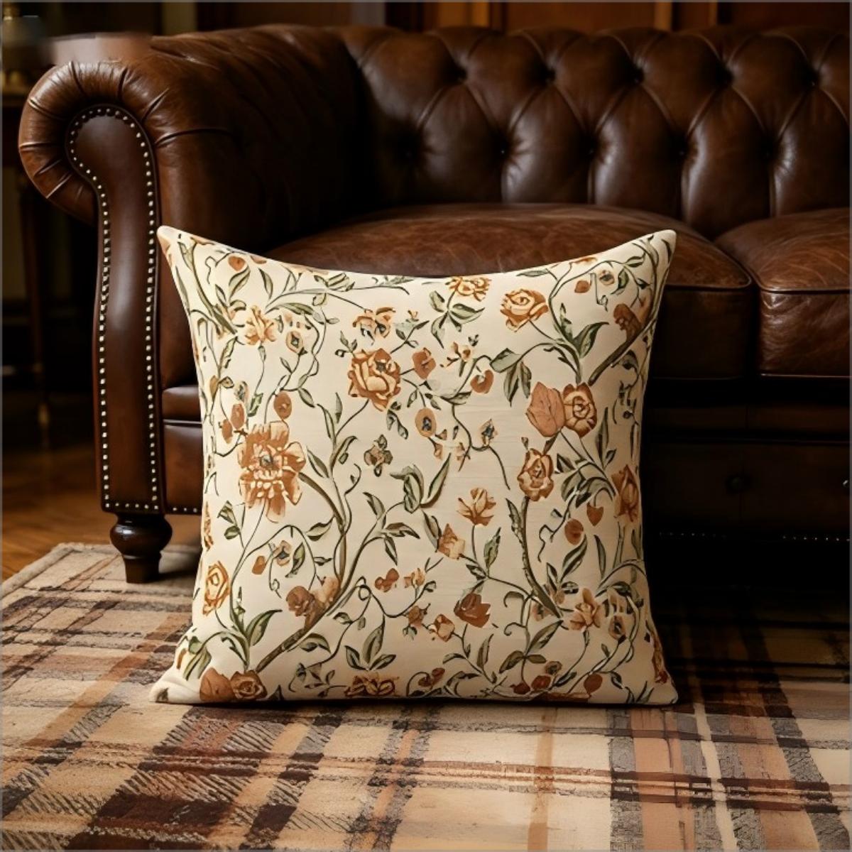 Exquisite Ornaments Unisex Vintage Terracotta Rose Print Throw Pillow Cover, Cottagecore Floral Botanical Decorative Cushion