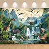 Kids Dinosaur World Tapestry, Tropical Jungle Waterfall Jurassic Landscape Wall Art for Bedroom, Living Room