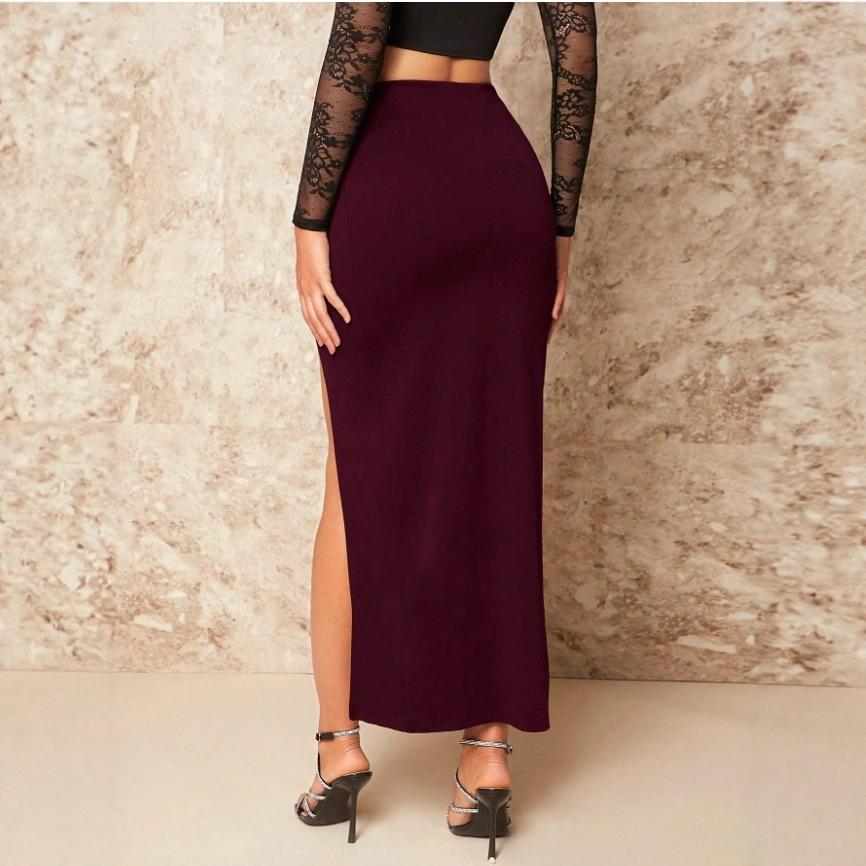 Women's solid color Twist Front Maxi Skirt High Side Slit Ruched Bodycon Skirt Elegant Party Evening Midi Skirt