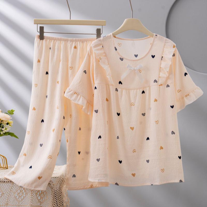 2026 Women's Plus Size Short-Sleeve Cloud Cotton Pajama Set: High-End Printed Homewear for Spring, Summer, Autumn