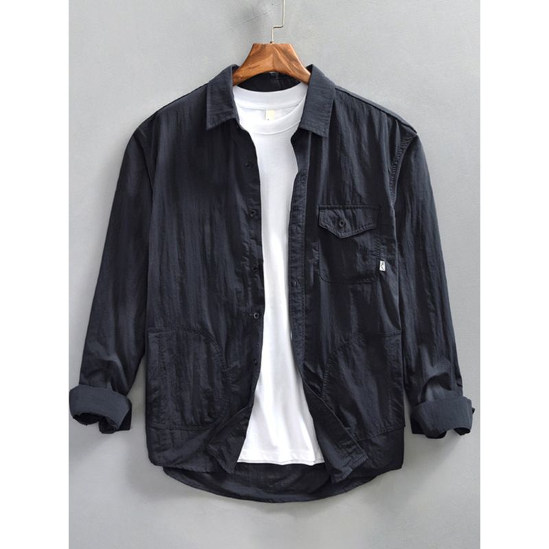 Spring and Autumn Japanese Retro Casual Shirt Men's Hong Kong Style Trendy Brand Long-Sleeved Shirt Thin Jacket Loose Workwear Shirt