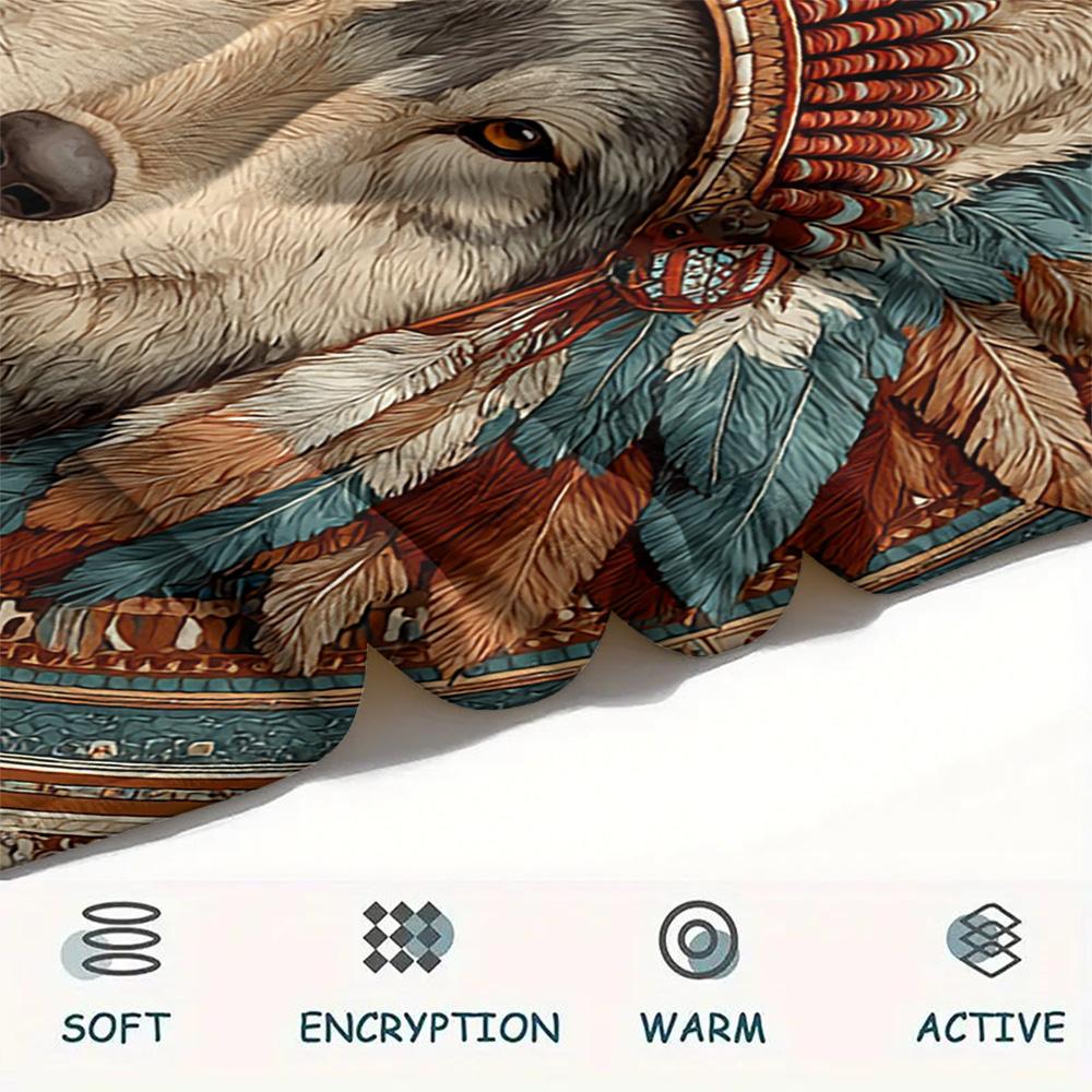 Primitive Wolf Print Flannel Blanket, High quality Comfortable for All Seasons, Home Decor, Warmth and Comfort, Perfect for Christmas Gifts