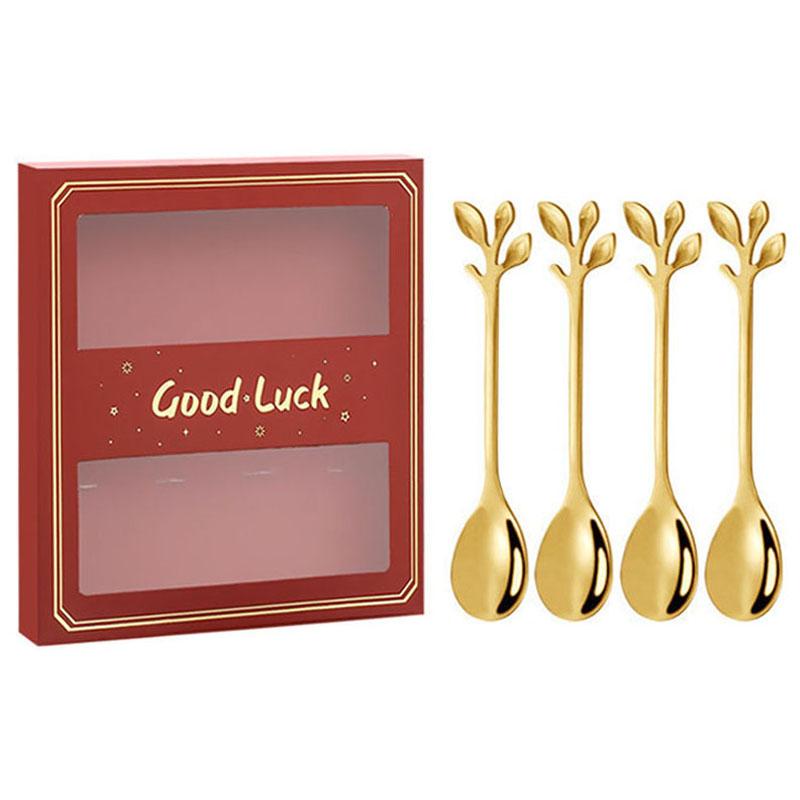 4PCS/Set 12.2 cm Stainless Steel Leaf Coffee Spoons Tableware Stirring Mixing Spoons for Ice Tea, Coffee, Dessert