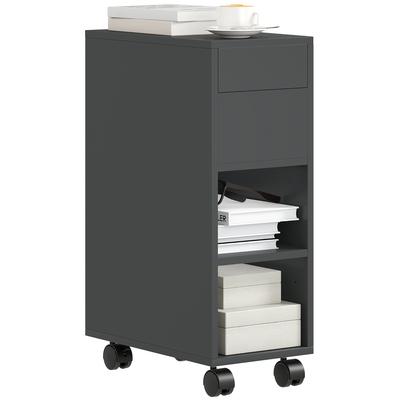 Side Table with Sliding Top Wheels Hidden Storage Adjustable Shelf Black