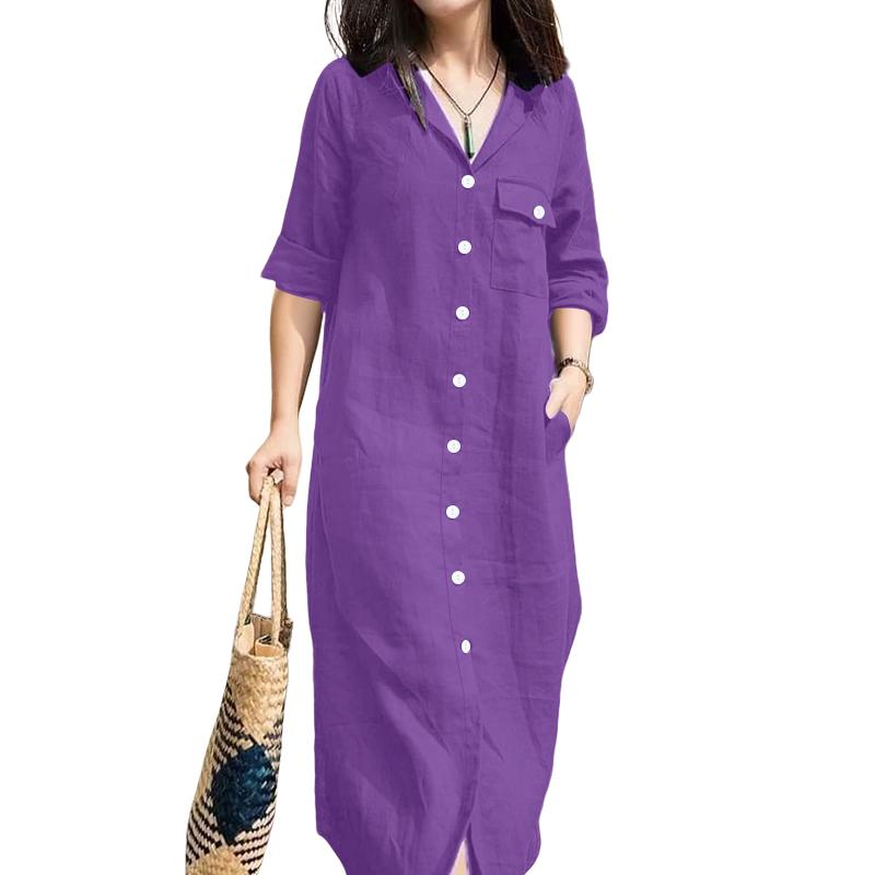 

ZANZEA Женское повседневное платье-рубашка с отложным воротником, свободное, с рукавом три четверти 3XL