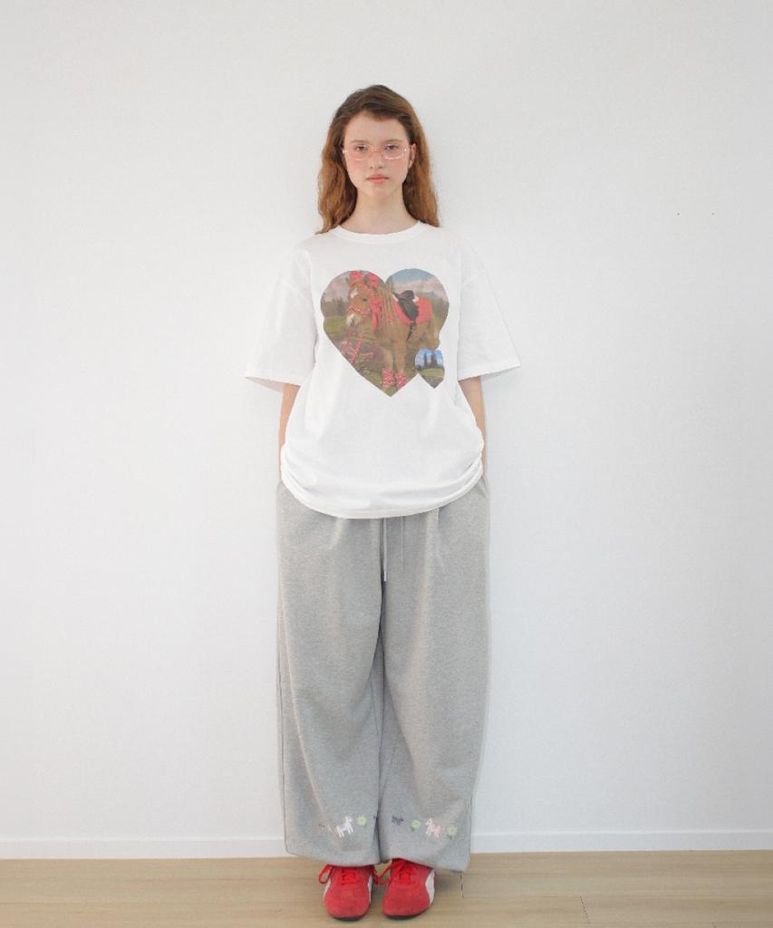 RONRON Pony Heart Over Fit T Shirt White