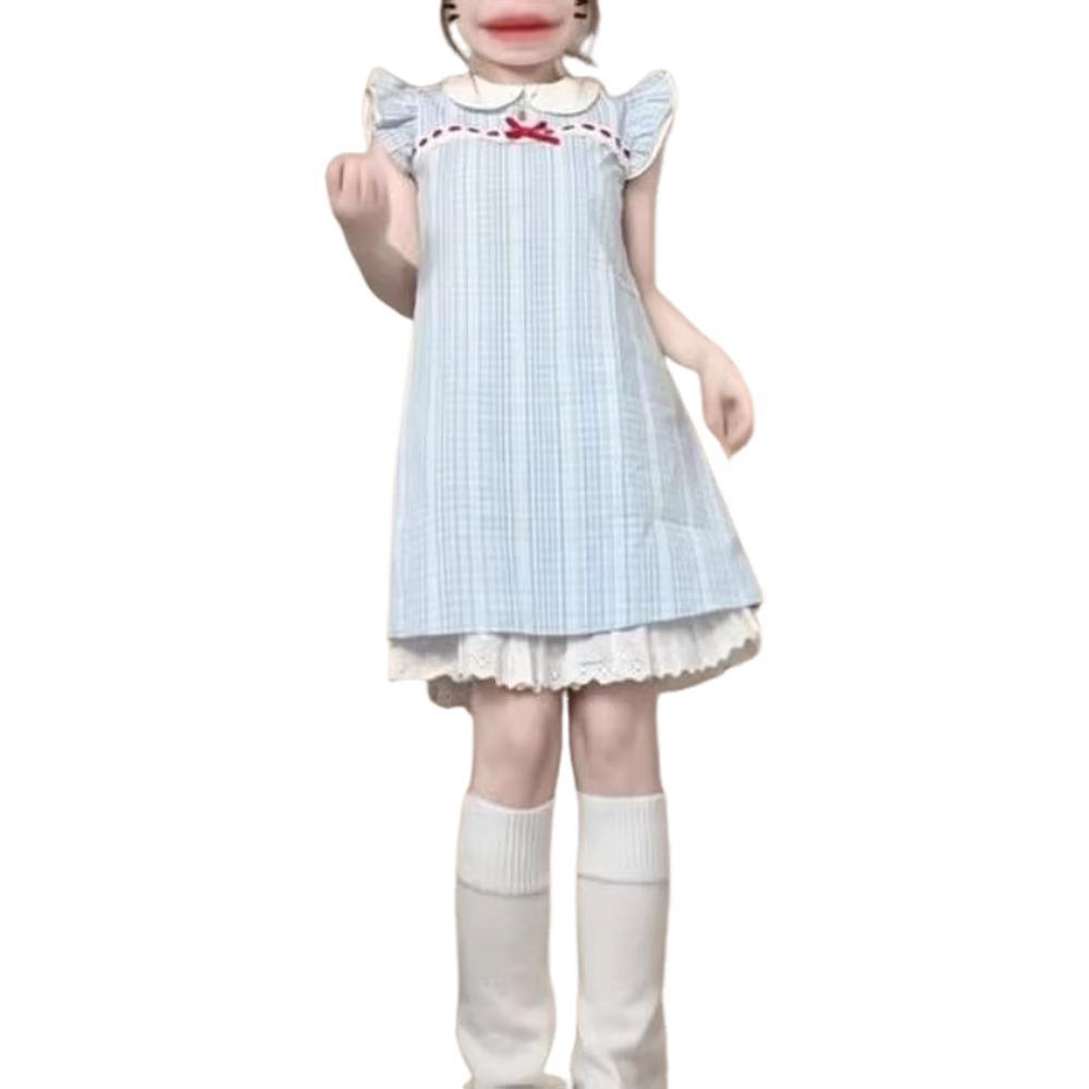 Sweet plaid lace short sleeve summer new nightdress Japanese student dress loose pajamas can be worn outside