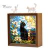 Wooden Photo Frame Base DIY Acrylic Cat Puzzles Night Light, Hand-Assembled Stained Glass Style Jigsaw Lamp with Personalized Handmade Presents Decor,