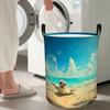 1pc Laundry Basket, Beach-Themed Design with Seal And Bubble Patterns - Space-Saving Storage Basket for Dorms, Apartments, Homes, And More, Modern Hom