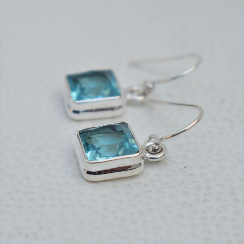 Solid 925 Sterling Silver Blue Topaz Gemstone Handmade Boho Designer Wedding Anniversary Gift Earring