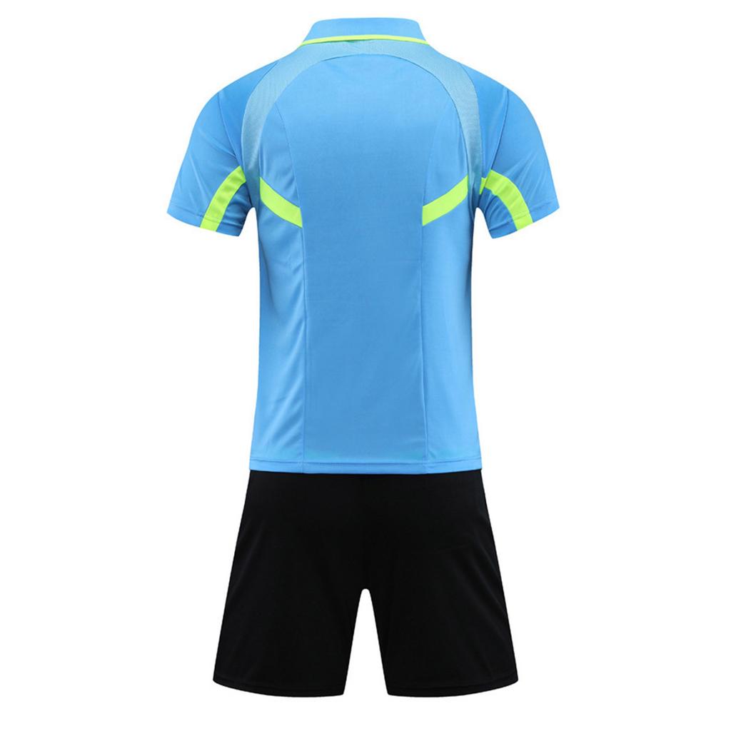 Herren Schiedsrichter Trainingsanzug Kontrastfarbe Umlegekragen Kurzarm Tasche T-Shirt Elastischer Bund Shorts Fußball Uniform