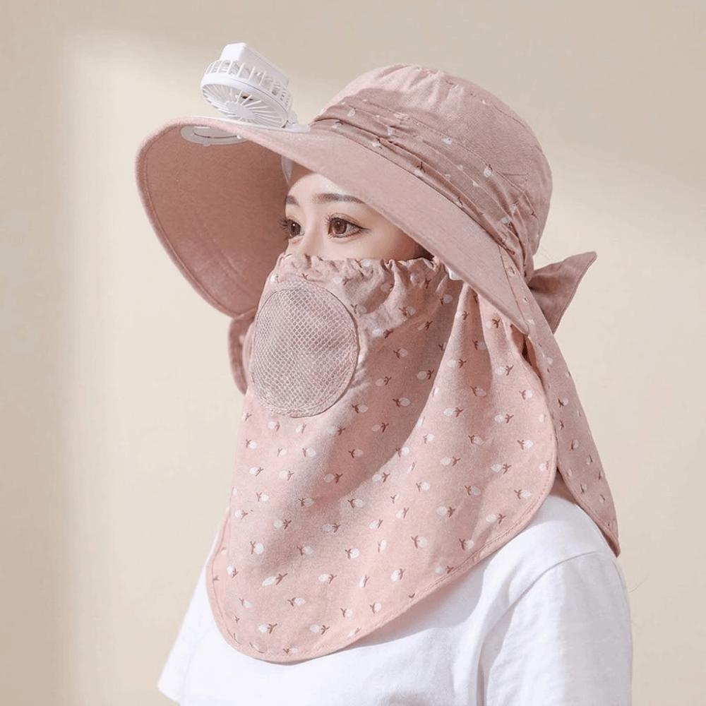 Windproof Tea Picking Hat Full Face Cover Women Sun Hat Electric Fan Bucket Hat  Mountaineering