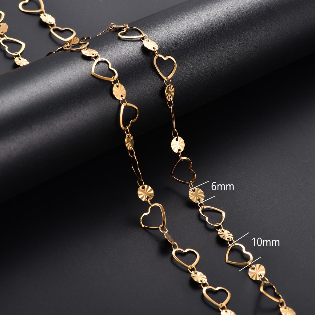 Dainty Stainless Steel Link Round Embossed Neck Chain Heart Necklace for Women Men Minimalist Gold Color Choker Metal Jewelry