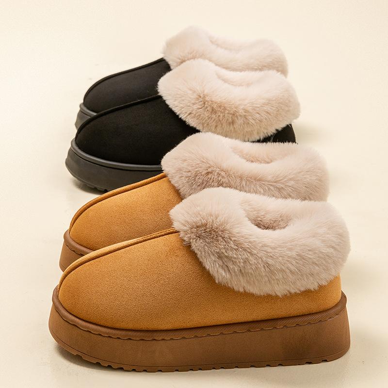 thick-soled bag and cotton slippers, plush cotton shoes for home use in autumn and winter, and couple warm snow boots when going out.