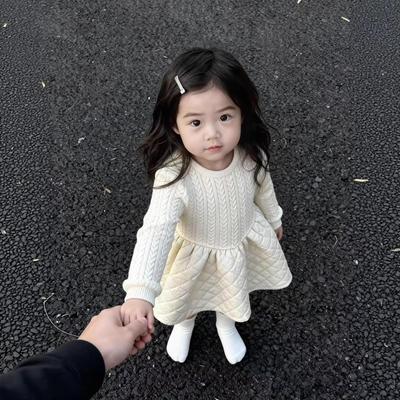 Dzianinowa Sukienka Wełniana w Koreańskim Stylu - Uroczy Jesienno-Zimowy Strój dla Dziewczynek