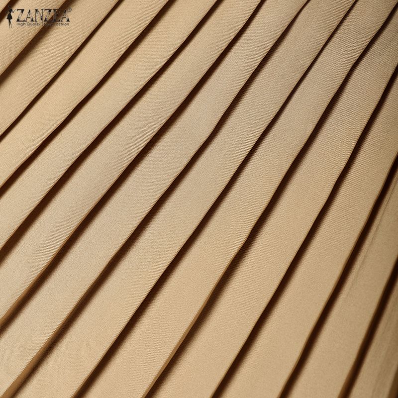 ZANZEA Damska casualowa sukienka z kołnierzykiem, luźna, z długim rękawem, gładka