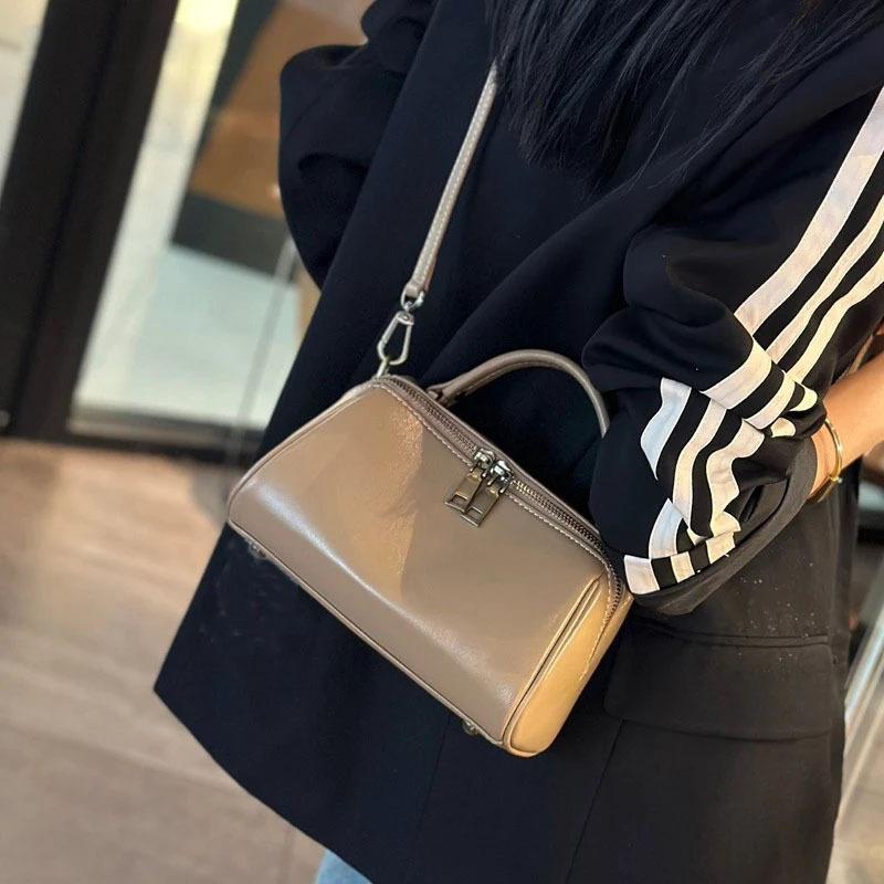 

Сумка из натуральной кожи, маленькая сумка-подушка, универсальная для поездок на работу, женская сумка из коровьей кожи, модная женская сумка на одно плечо абрикосовый