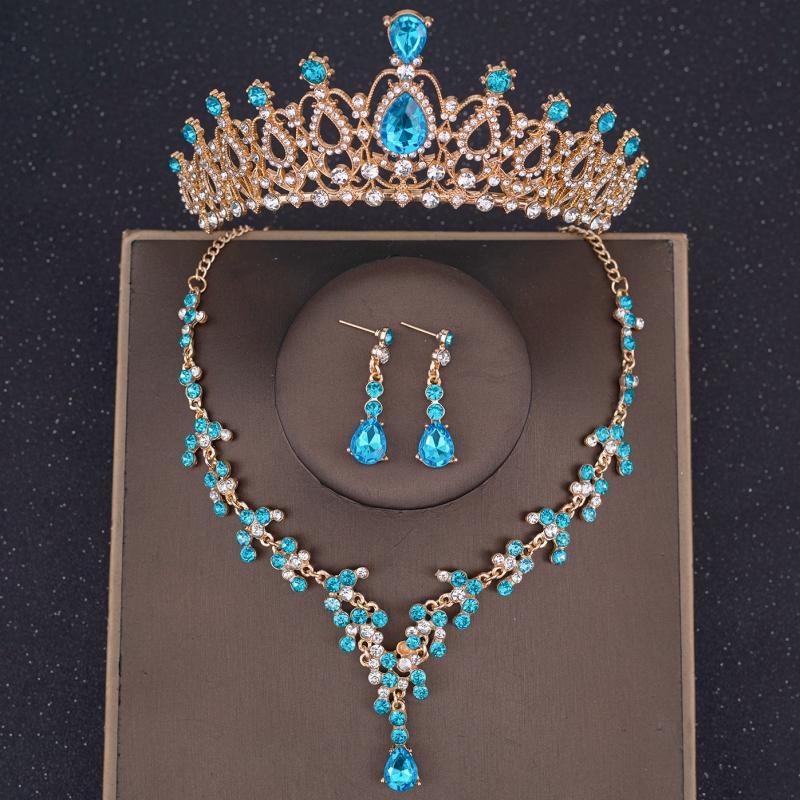 Luxury Crystal Crown Necklace Earring Set Rhinestone Bridal Jewelry Set Bridal Wedding Hair Accessories Jewelry Crown Tiara Set