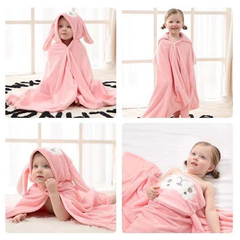 Toddler Baby Hooded Bath Towel Kids Bathrobe Super Soft Absorbent Bath Towel Blanket Cartoon Coral Fleece Kids Bathrobe Boy Girl