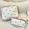 Ladies Cotton Quilted Makeup Bag  Large Capacity Cherry Printed Travel Toiletry Storage Bag Cute Women's Cosmetic Bags