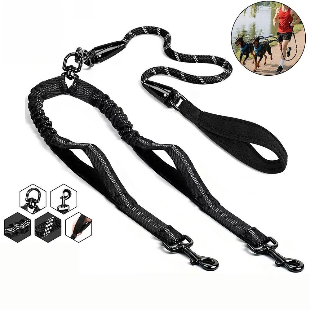 Comfortable Handle Double Head Pet Rope Reflective Pet Walking Rope Dual Dog Leash Outdoor Walking