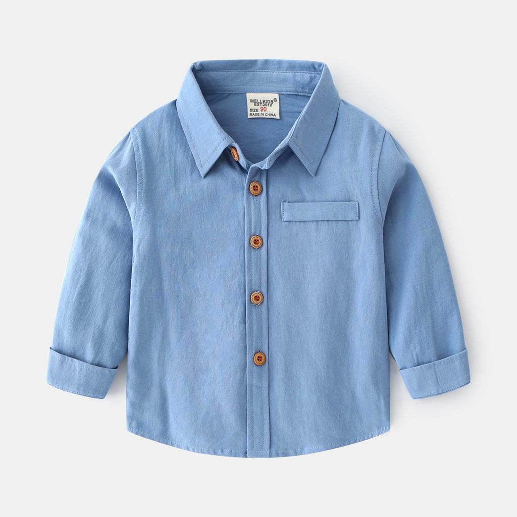 2024 Children's Clothing New Long-sleeved Children's Shirt Solid Color Boys' Shirt Backing Korean Version Top