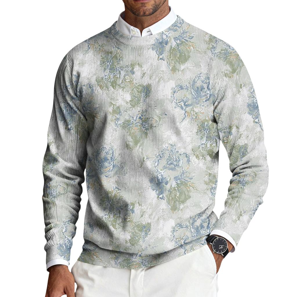 Men's Round Neck Long Sleeve Ribbed Knit Pullover