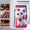 Handmade PU Leather Flip Case for Samsung Galaxy A25 (SM-A256E/A256B)- Anti-Slip Shockproof Cover with Wrist Strap & Heart/Rose Cat Designs