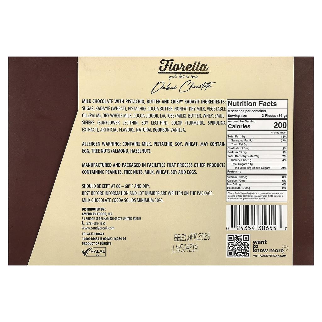 Fiorella, Dubai Chocolate, 288g (10.15oz)