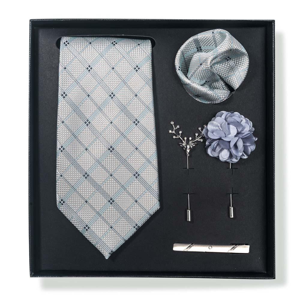 Paisley-Blumen-Krawatten-Geschenkset: Enthält Krawatte, Einstecktuch, Manschettenknöpfe, Ansteckblume und Krawattennadel in einer sechsteiligen Schachtel