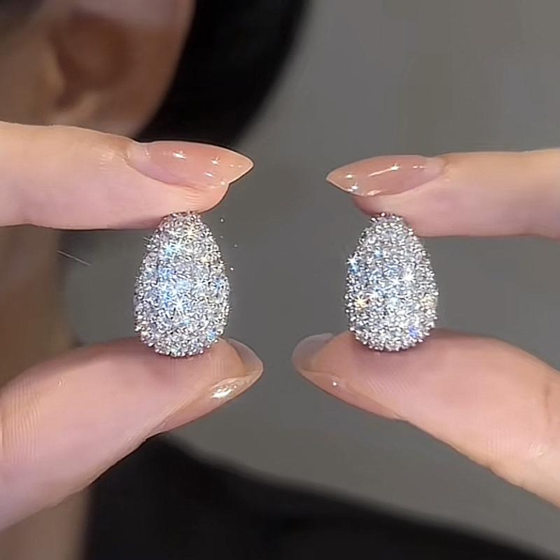 Teardrop Full Paved Stud Earrings for Women Sparkly Elegant Jewelry