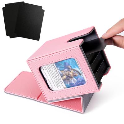 Venssu Deck Trading Card Card Display 100 Compatible with Double and Triple Vertical 2 Dividers and 1 Top Leather Interior Case, Case, Window, Pieces,