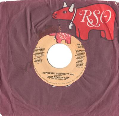 7inch Record OLIVIA NEWTON-JOHN / UNKNOWN ARTIST - Hopelessly Devoted To You / Love Is RS903 RSO 1978 US Pop Used