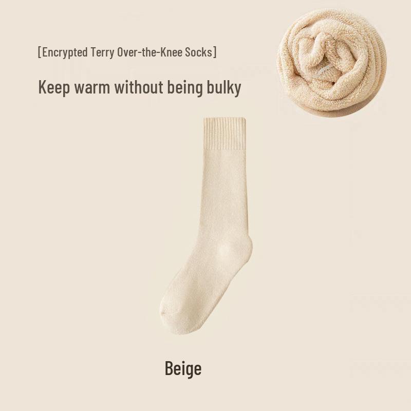 Women's Fleece-Lined Mid-Calf Socks - Thick, Warm Terry for Autumn/Winter