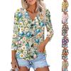 Women's Fashion Casual Print Button-down Shirt 3/4  Sleeve Tops