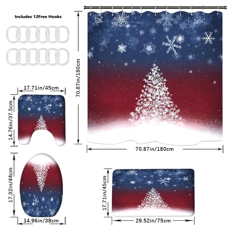 4PCS  Shower Curtain Sets With Shower Curtain And Rugs Toilet Lid Rug U Shape Mat And Bath Mat Bathroom Set  With 12 Hooks