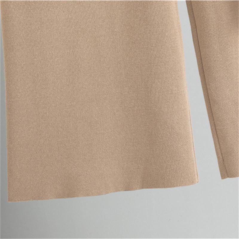 Women's Autumn Winter Fashion Casual Suit Mid Length Knitted Open Shirt Pants Two Piece Suit