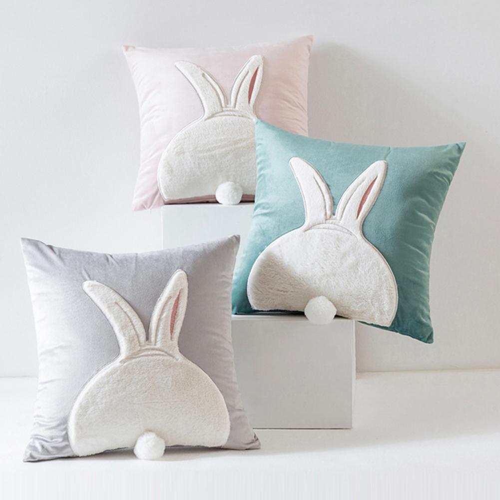 2 Stück Ostern Plüsch Hase Bestickter Kissenbezug Hasenmuster Dekorative Zierkissenbezug für Sofa Couch Heimdekor 45x45cm